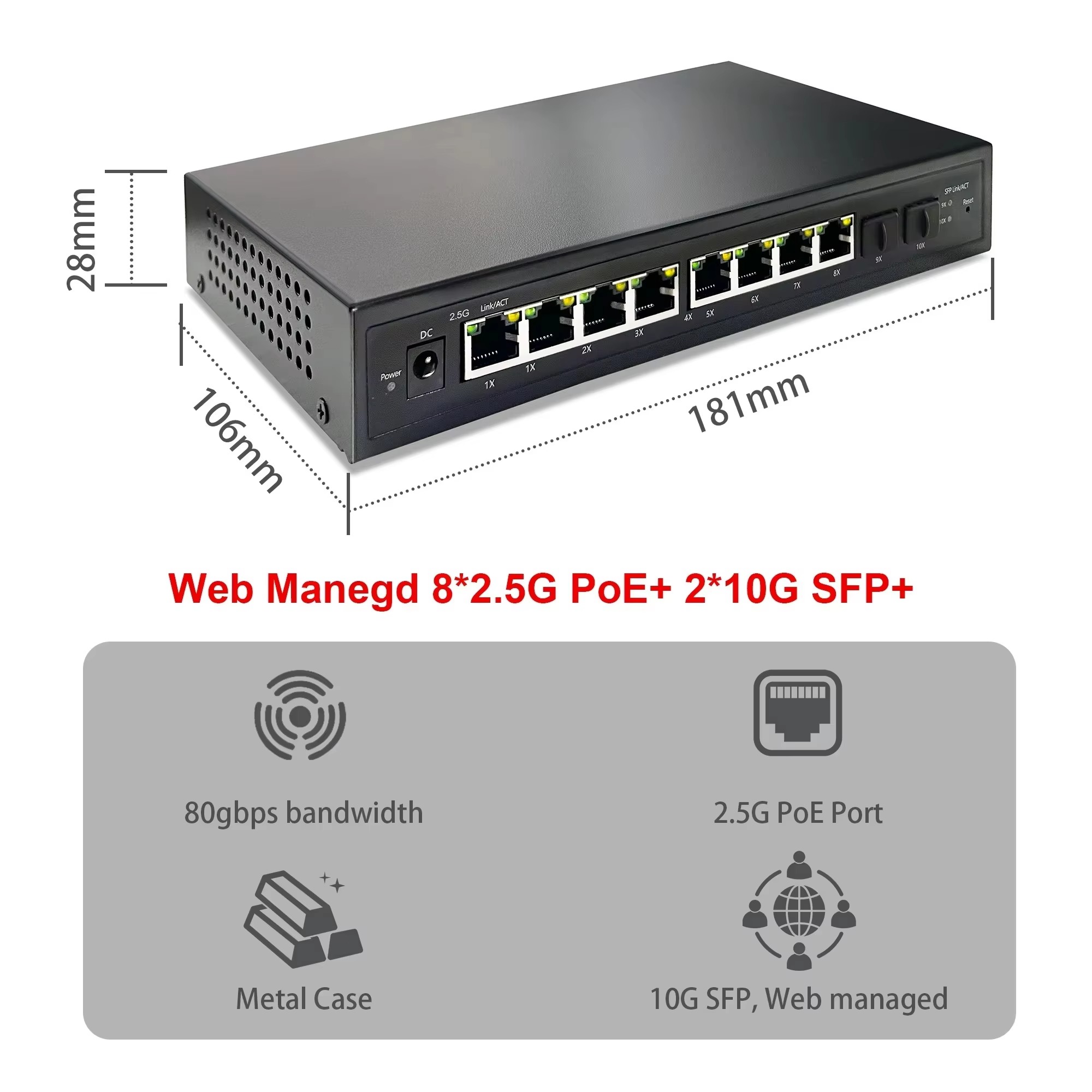 محول شبكة ذكي 2.5G مع إدارة عب - مراجعة Sfp+ 10G Managed Switch 8 Port وسعره